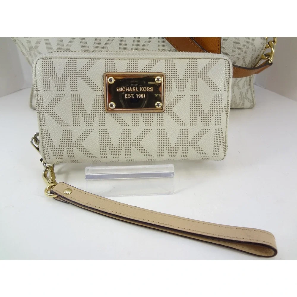 Michael Kors Hamilton Satchel Wallet Set Large Vanilla Brown MK